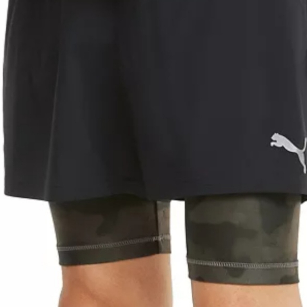 Puma Run Graphic 2 in 1 Running Shorts Black / Camo Mens XL NWT